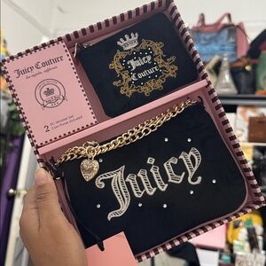 Juicy Couture Black and Gold Wristlet Set